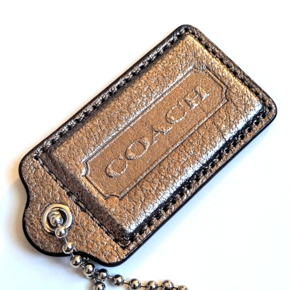 🤎 3" XL Coach Vintage Metallic Espresso Brown Leather Hang Tag Bag Fob Keychain - Picture 4 of 6